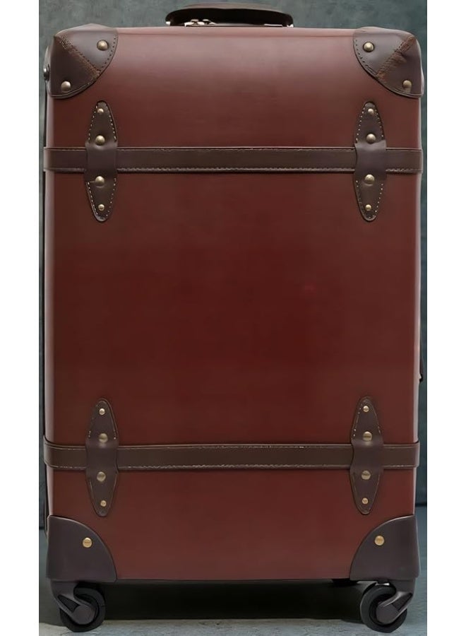 4-Piece Vintage Leather-Design Luggage Set, Hardshell Travel Trolley Bags with 360° Spinner Wheels & Secure Number Lock, Brown - Image 4